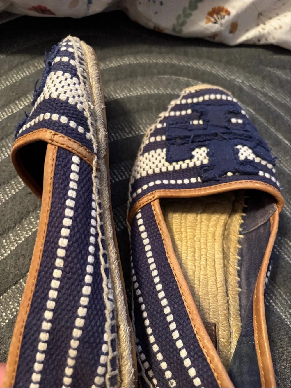 Tory Burch Blue Shaw Espadrilles Cotton/Vegan Leather Shoes size 9